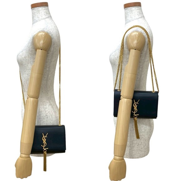 YVES SAINT LAURENT Cassandra YSL Logo Leather Chain Shoulder Bag Black 43869 - Picture 2 of 10